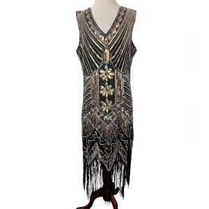Elegant Black and Gold Beaded Dress